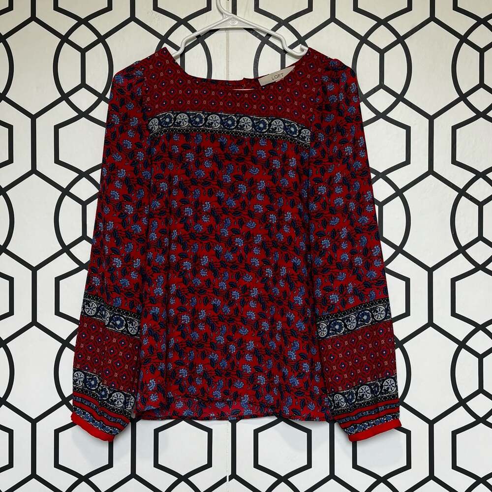 LOFT Women's Long Sleeve Floral Print Blouse Red Size S